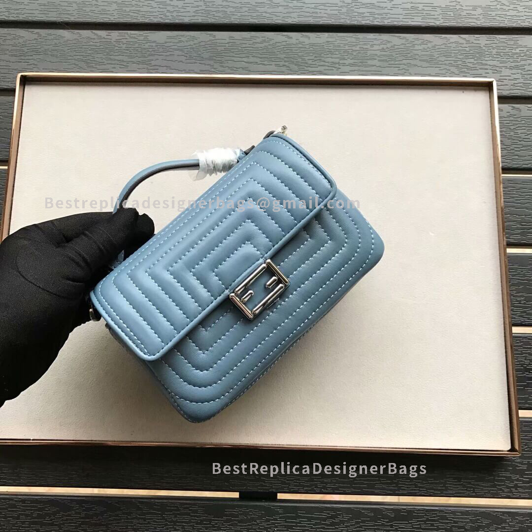 Fendi Double Micro Baguette Blue Leather Bag SHW 8770